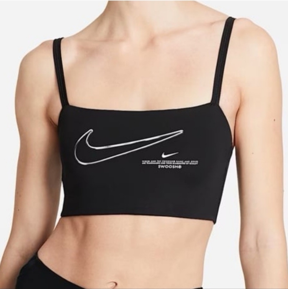 NIKE Black Light Support Indy Sports Bra Swoosh Graphic Size Large